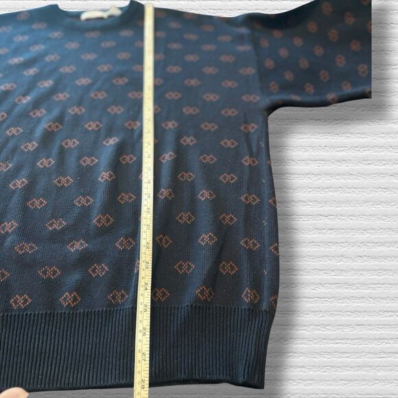 Vtg Claiborne Sweater Mens XL Navy Red Geometric Grandpa Knit Hong Kong 90s - Picture 6 of 8